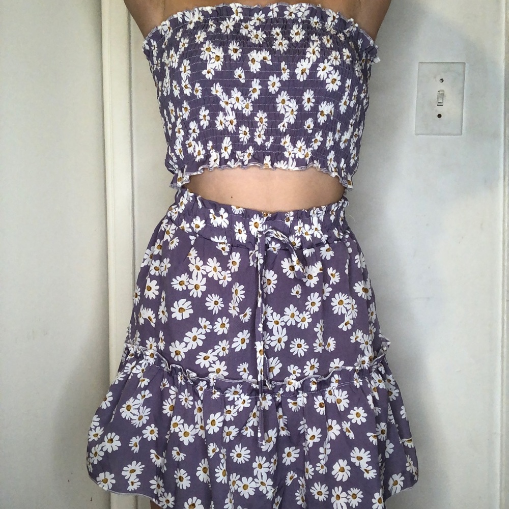 Purple Flower Skirt Set